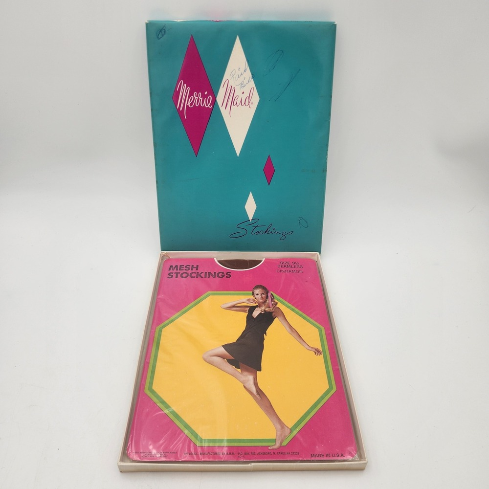 Vintage Merrie Maid Patricia‎ Mesh Stockings Cinnamon Brown 15 Denier Size 9.5